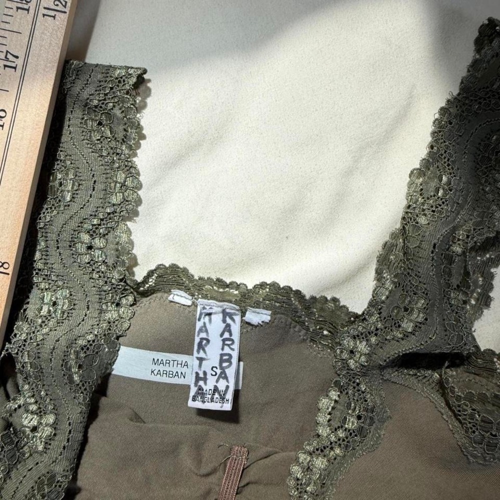 Green lace fairy tank Y2K olive lace trim tank top size small - Picture 5 of 7